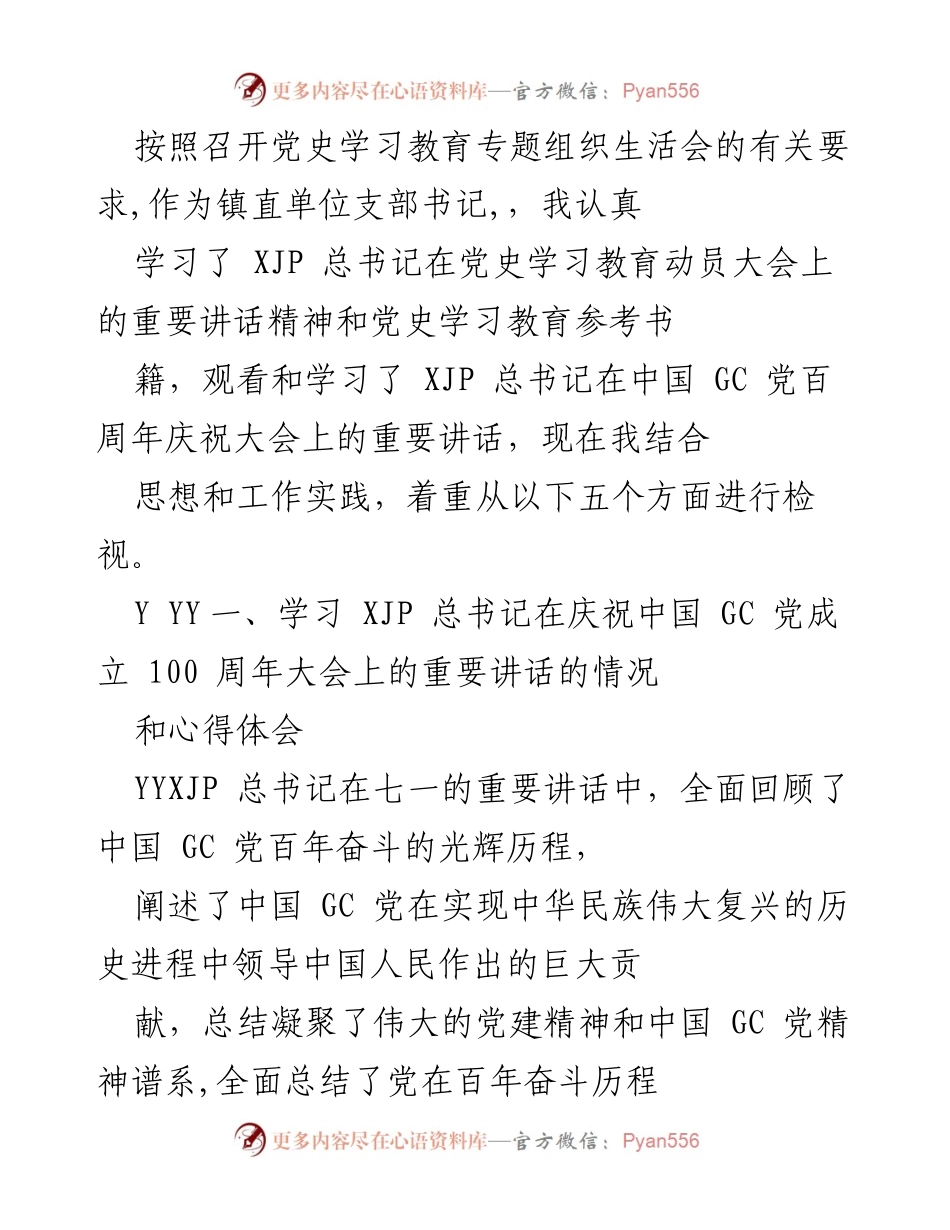 [发言] 党史学习教育专题组织生活会 - 深入学习习近平总书记重要讲话精神的体会与收获_2.docx_第1页