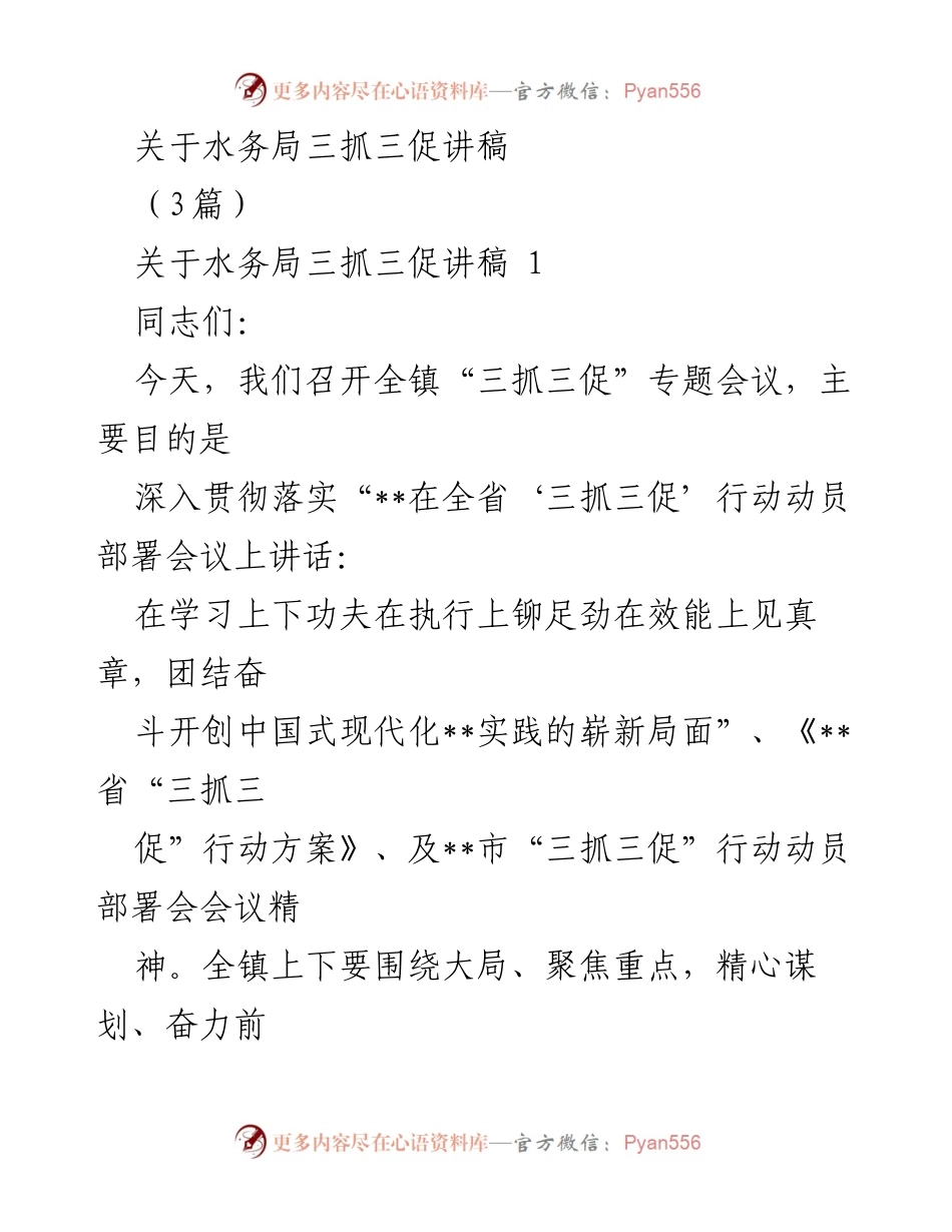 [发言] 会议 - 水务局“三抓三促”行动动员讲话.docx_第1页
