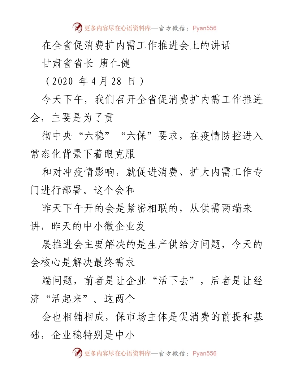 [发言] 促消费扩内需工作推进会 - 促进消费与扩大内需的战略部署.docx_第1页