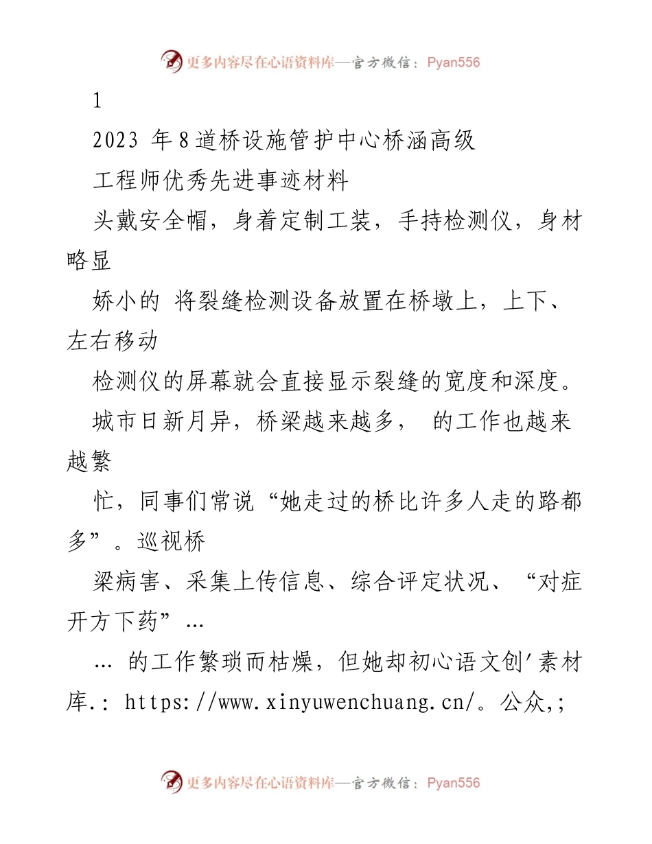 [发言] 先进事迹分享会 - 桥梁守护者的奋斗与创新之路.docx_第1页