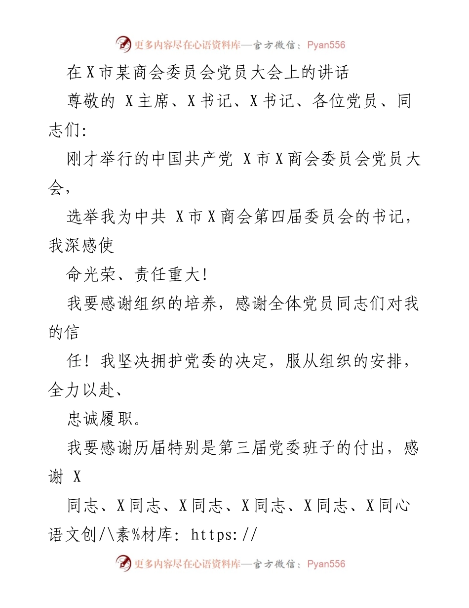 [发言] 党员大会 - 新任书记讲话：坚定信念，服务商会发展.docx_第1页