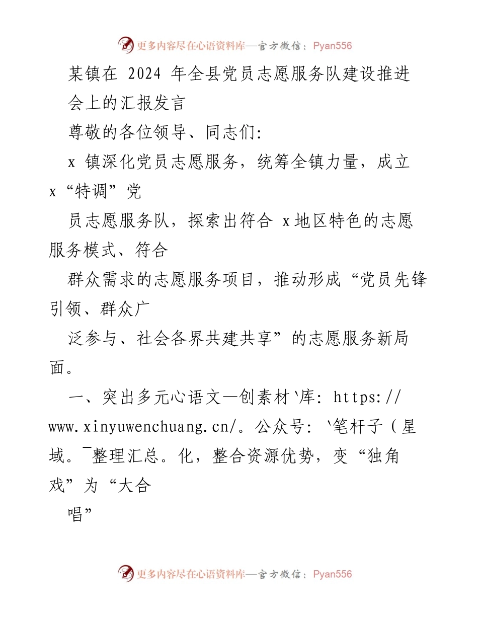 [发言] 党员志愿服务队建设推进会 - 深化党员志愿服务，构建多元合作新模式.docx_第1页