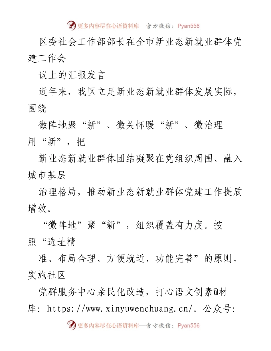 [发言] 会议 - 新业态新就业群体党建工作提质增效汇报.docx_第1页