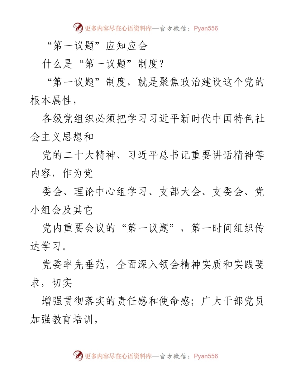 [发言] 党内学习会议 - 深入理解和落实“第一议题”制度的重要性与实践路径.docx_第1页