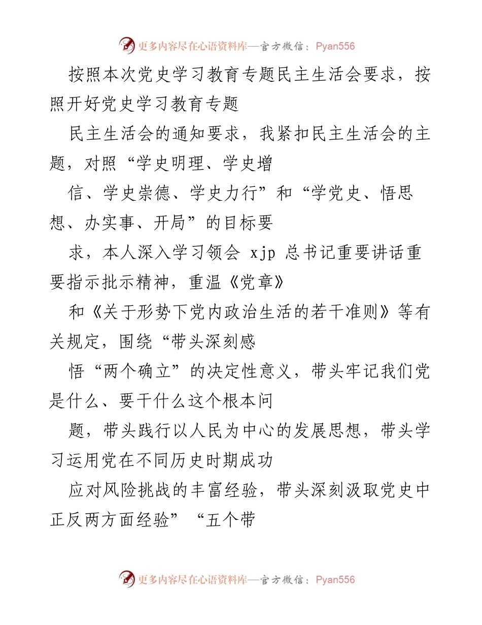 [发言] 党史学习教育专题民主生活会 - 深刻检视与自我反思：推动党史学习教育的落实与提升.docx_第1页