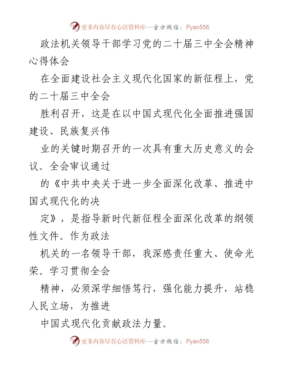 [发言] 党内学习 - 深化改革与中国式现代化：政法机关领导干部的责任与使命.docx_第1页