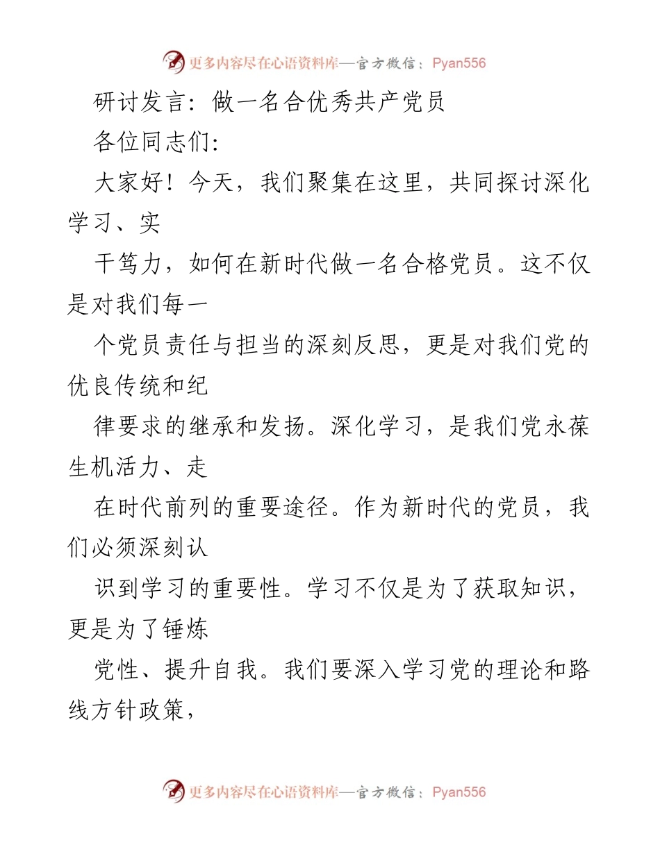 [发言] 党员研讨会 - 如何在新时代做一名合格党员.docx_第1页
