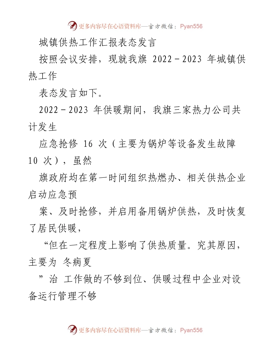[发言] 会议 - 城镇供热工作表态发言及整改措施汇报.docx_第1页