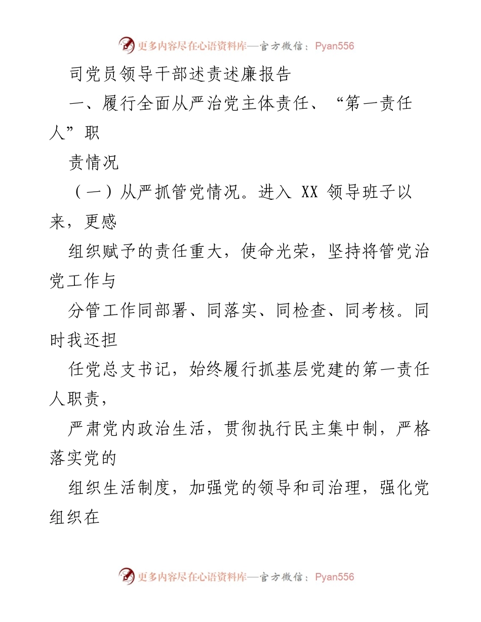 [发言] 党内会议 - 党员领导干部述责述廉报告.docx_第1页