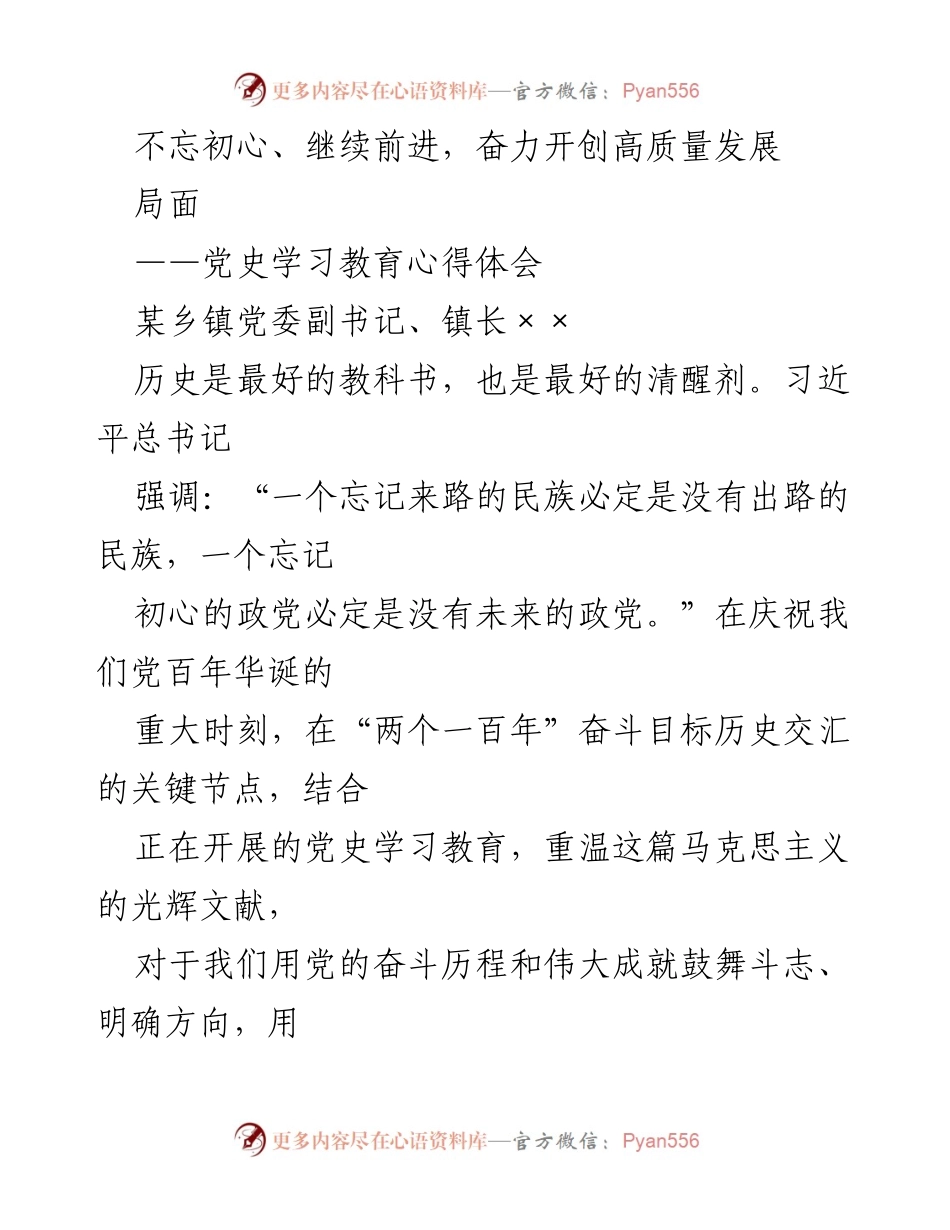 [发言] 党史学习教育活动 - 不忘初心、继续前进，奋力开创高质量发展局面.docx_第1页