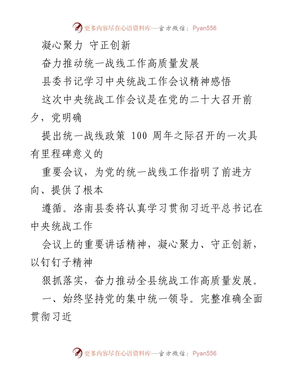 [发言] 会议 - 统一战线工作高质量发展的重要性与实施路径.docx_第1页