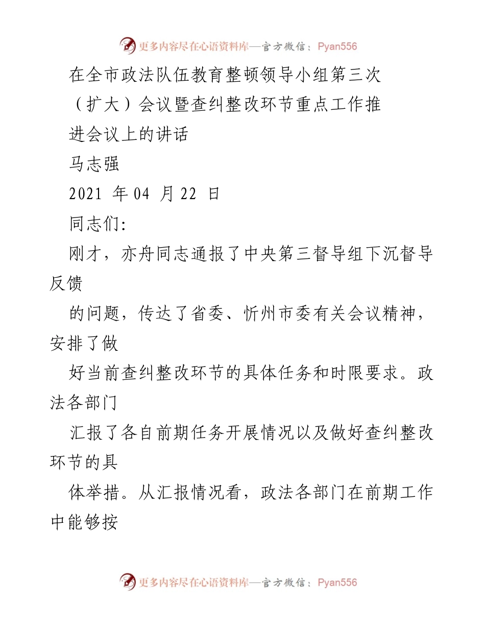 [发言] 会议 - 政法队伍教育整顿工作推进的重要性与责任落实.docx_第1页