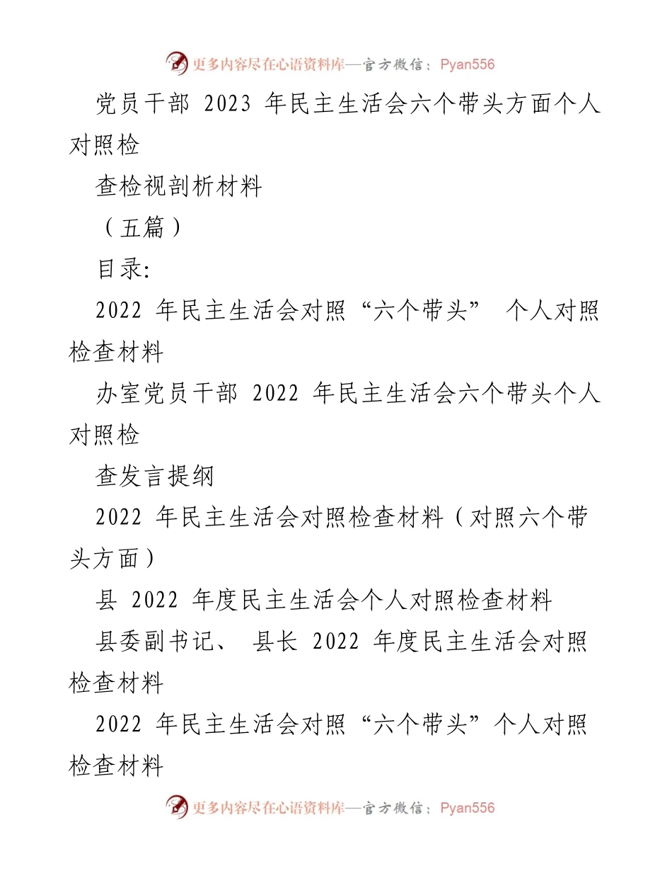 [发言] 党员干部民主生活会 - 2023年民主生活会个人对照检查发言材料.docx_第1页