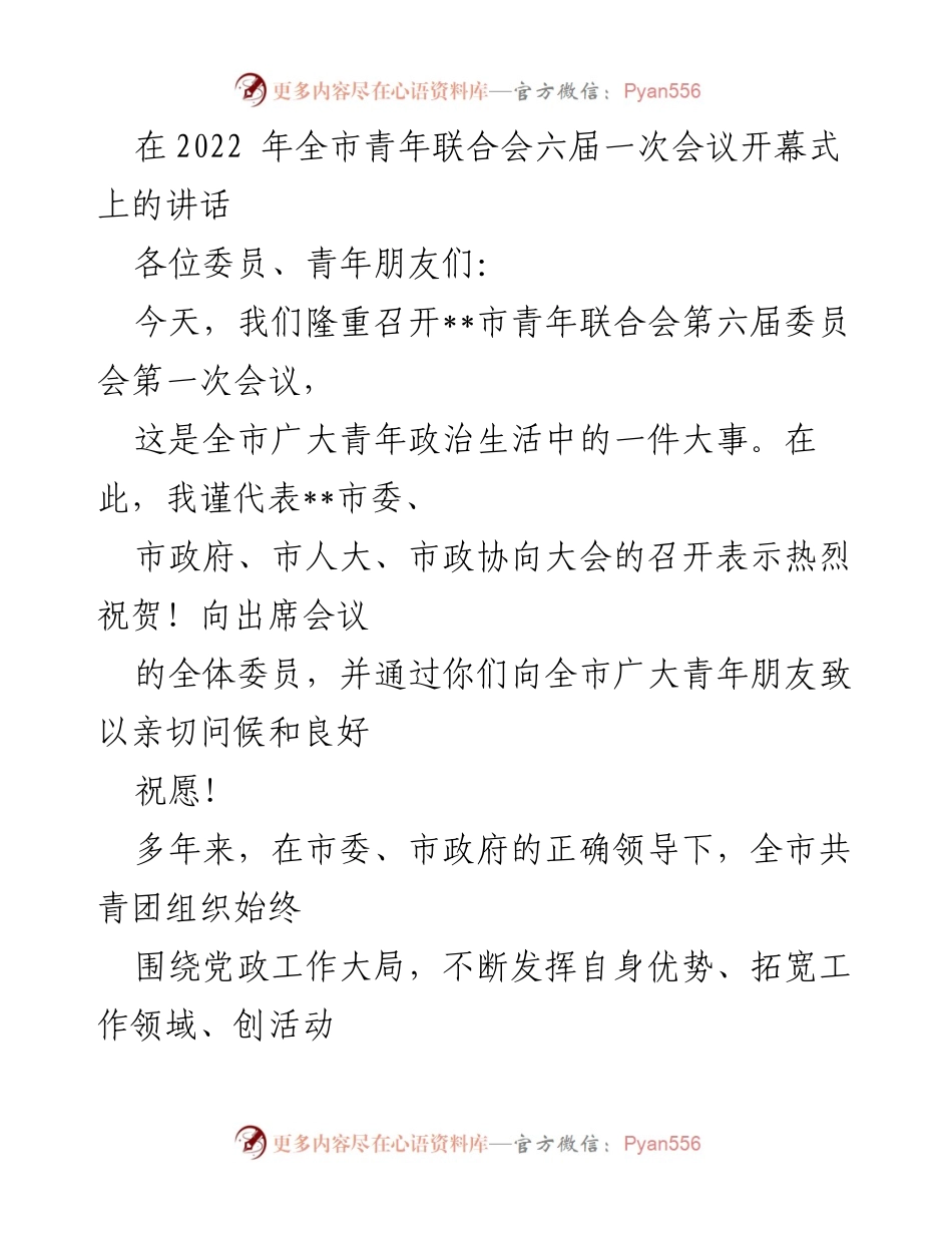 [发言] 会议 - 青年使命与责任的号召.docx_第1页