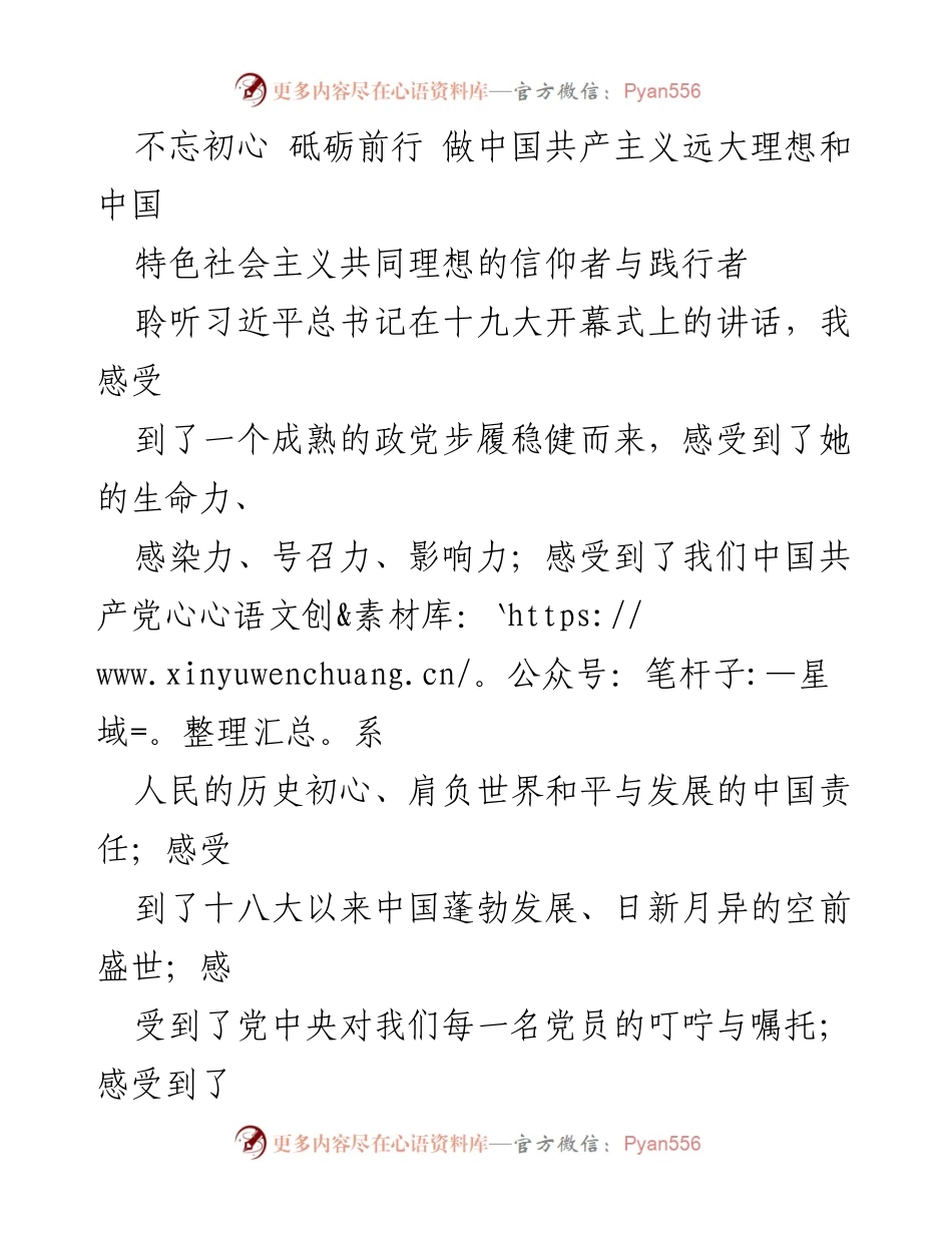 [发言] 党员干部大会 - 不忘初心，砥砺前行：坚定理想信念，践行中国特色社会主义.docx_第1页