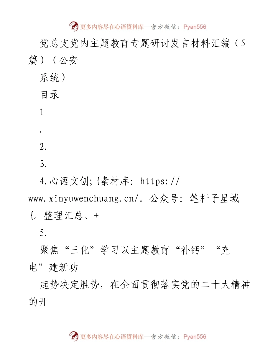 [发言] 党内主题教育研讨 - 聚焦“三化”学习，推动新时代公安工作高质量发展.docx_第1页