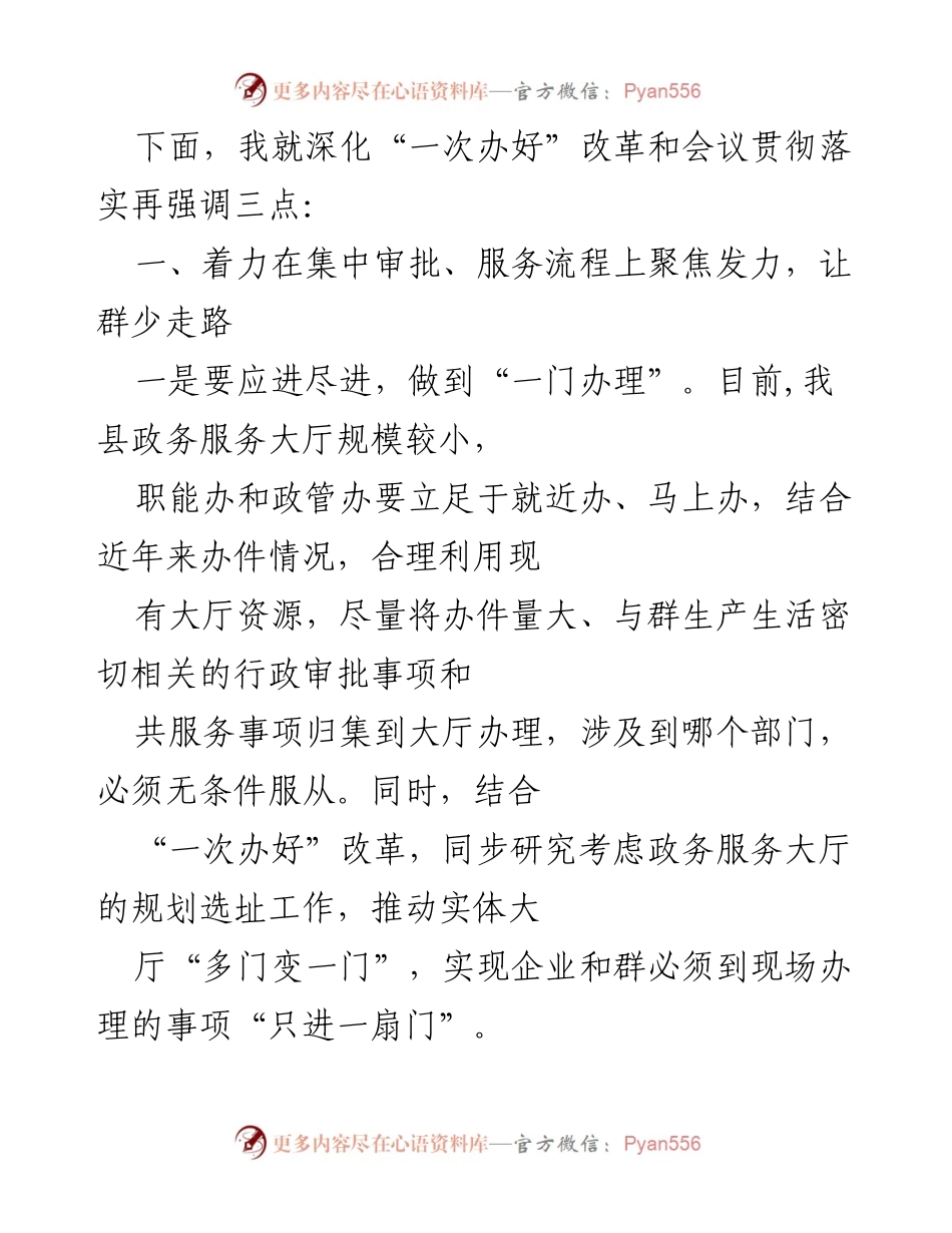 [发言] 会议 - 深化“一次办好”改革的实施策略与措施.docx_第1页