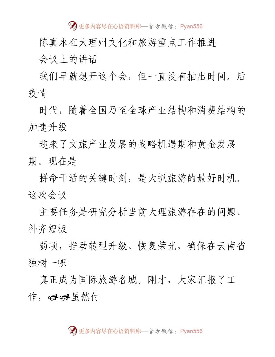 [发言] 会议 - 大理旅游发展现状与挑战分析.docx_第1页