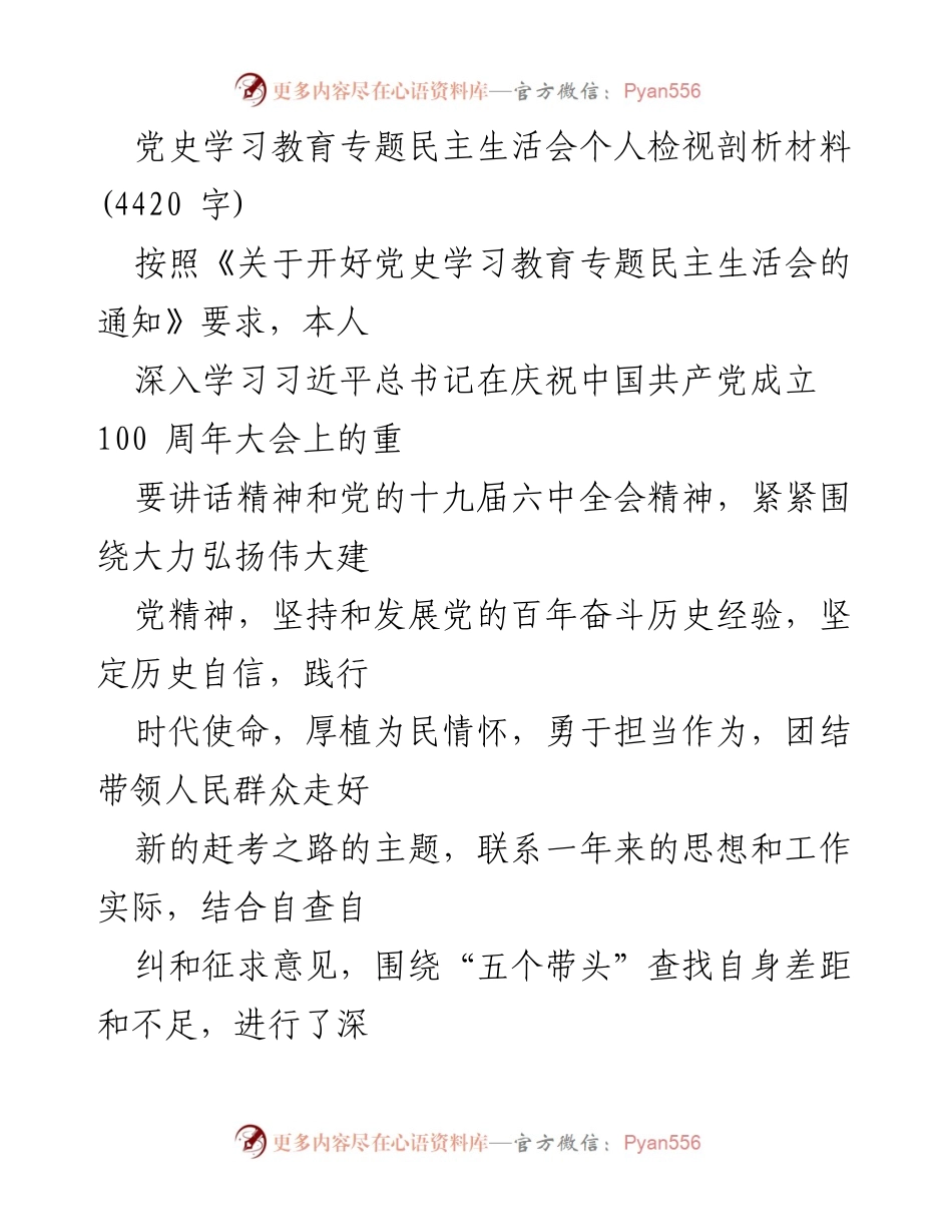 [发言] 党史学习教育专题民主生活会 - 个人检视与整改措施报告.docx_第1页