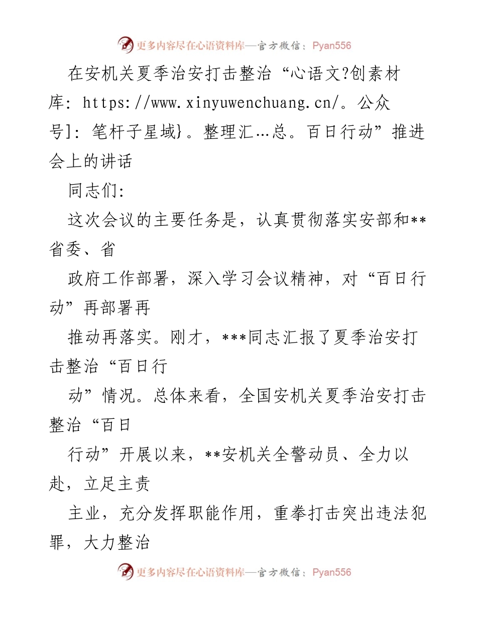 [发言] 会议 - 加强夏季治安打击整治“百日行动”的重要性与措施.docx_第1页