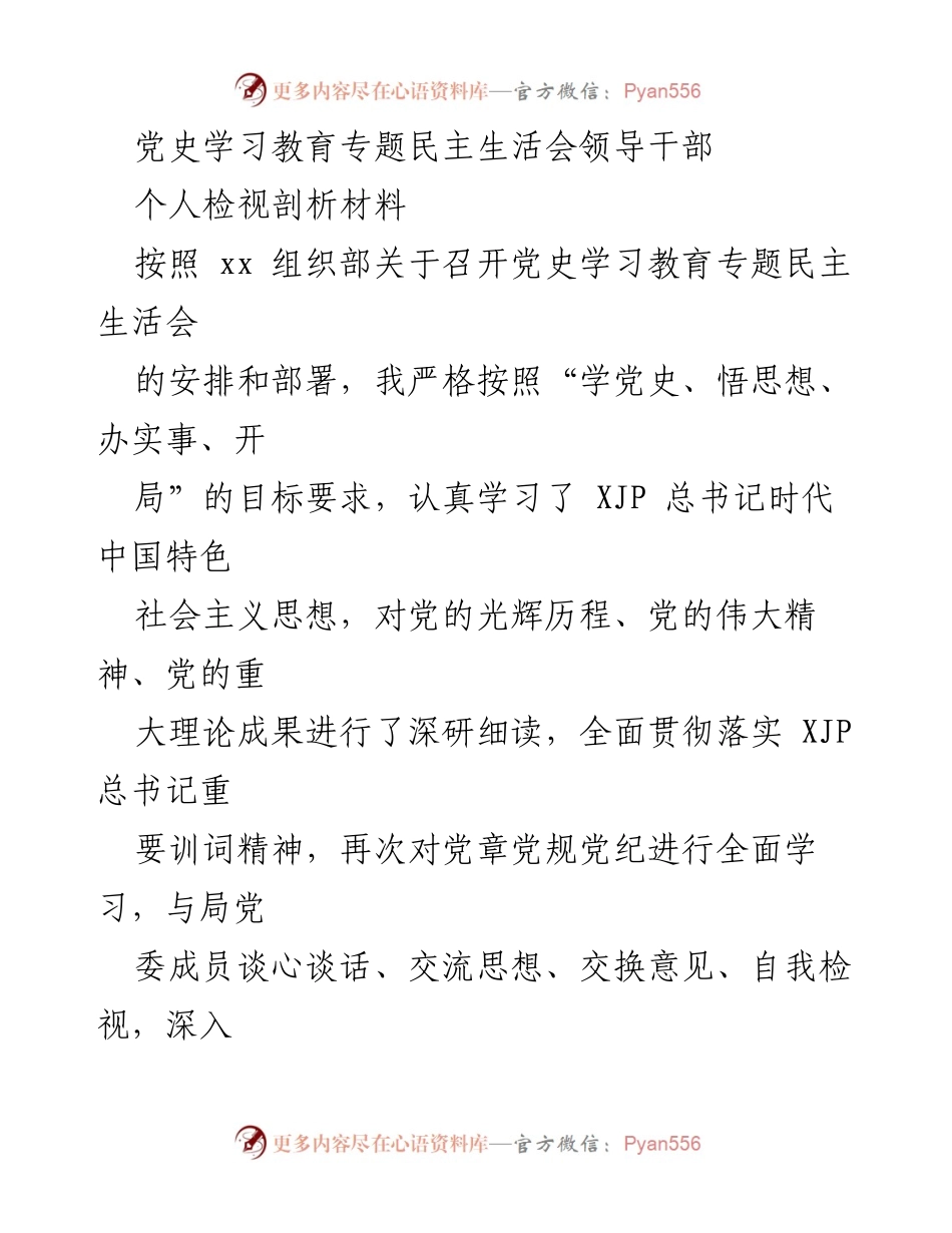 [发言] 党史学习教育专题民主生活会 - 领导干部个人检视剖析材料.docx_第1页