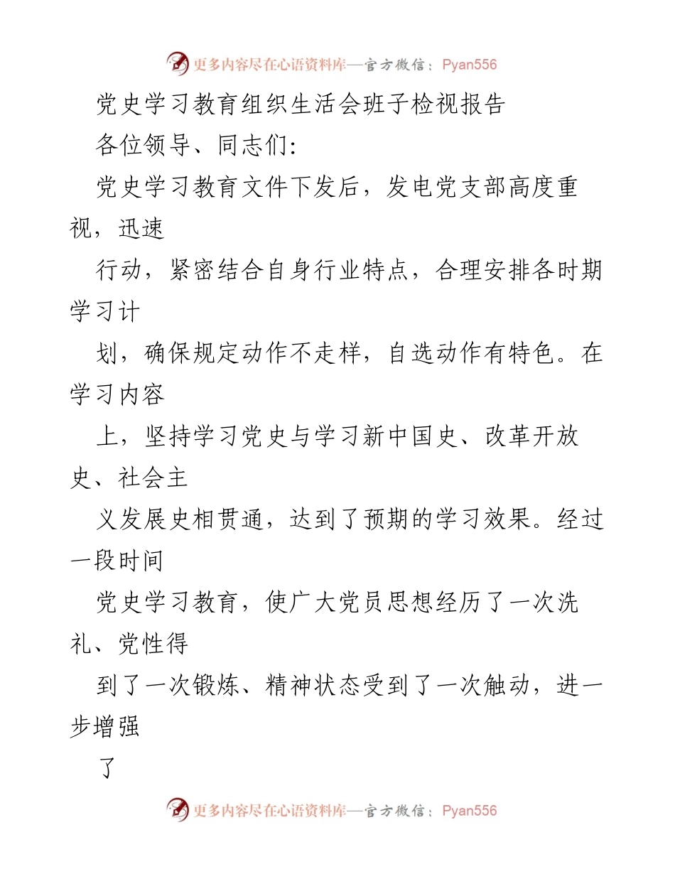 [发言] 党史学习教育组织生活会 - 党史学习教育班子检视报告总结.docx_第1页