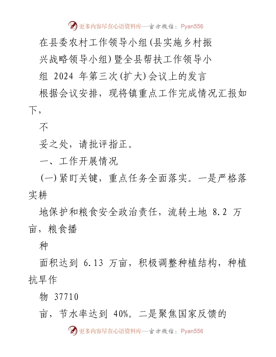 [发言] 会议 - 镇重点工作汇报及乡村振兴进展情况.docx_第1页