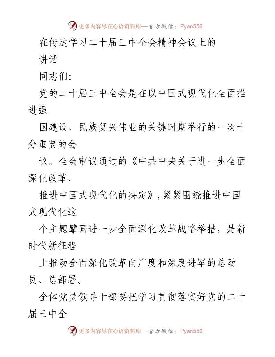 [发言] 会议 - 深入学习贯彻党的二十届三中全会精神_1.docx_第1页