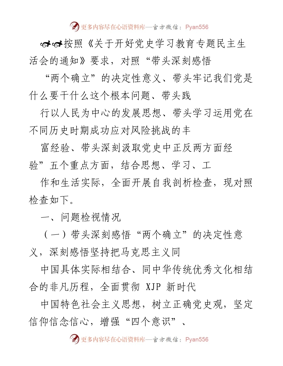 [发言] 党史学习教育专题民主生活会 - 深刻自我剖析与问题检视报告.docx_第1页