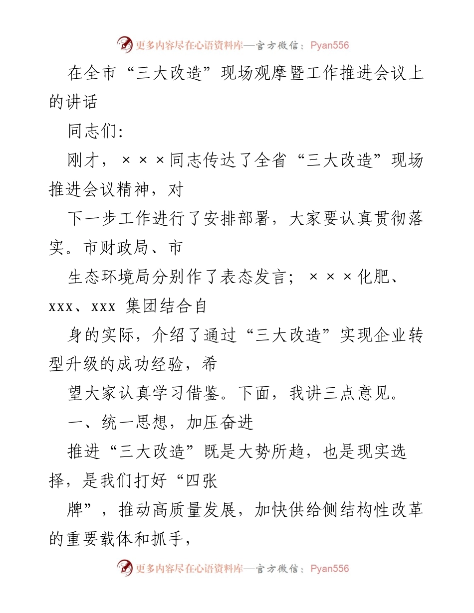 [发言] 会议 - 推动“三大改造”实现高质量发展.docx_第1页