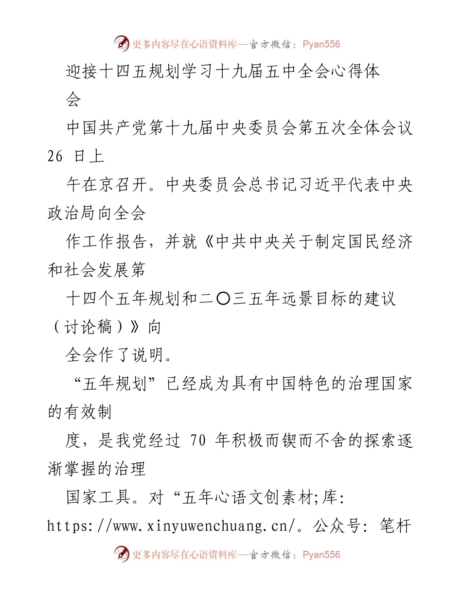 [发言] 会议 - 学习十九届五中全会精神与“十四五”规划的重要性.docx_第1页