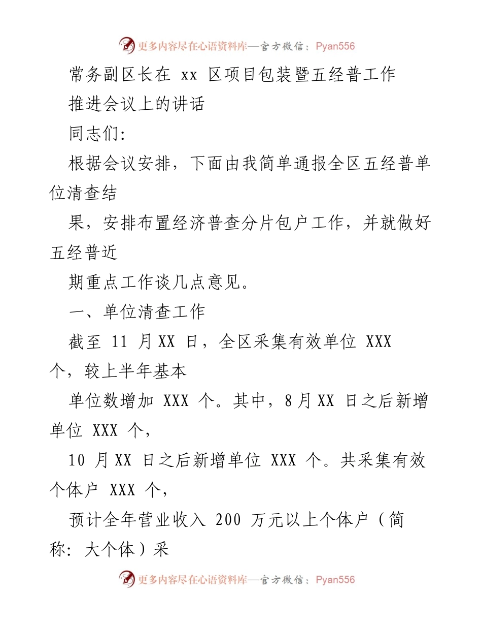 [发言] 会议 - 常务副区长在五经普工作推进会议上的讲话.docx_第1页