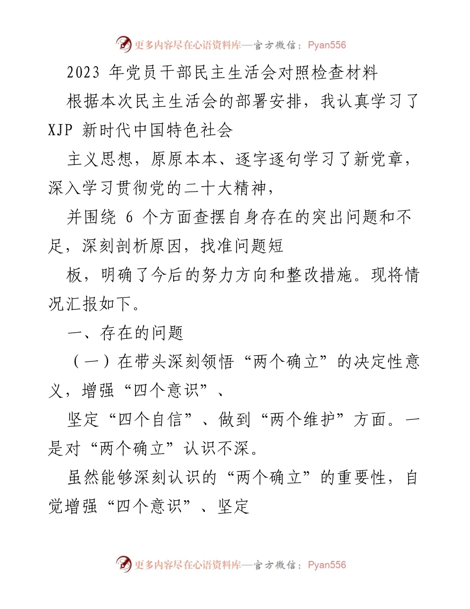 [发言] 党员干部民主生活会 - 党员干部对照检查材料总结_2.docx_第1页