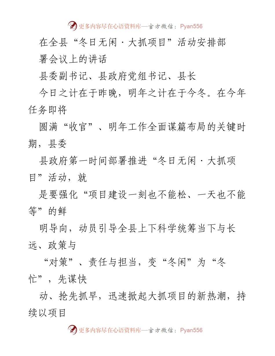 [发言] 会议 - 加速项目建设，推动县域经济发展.docx_第1页