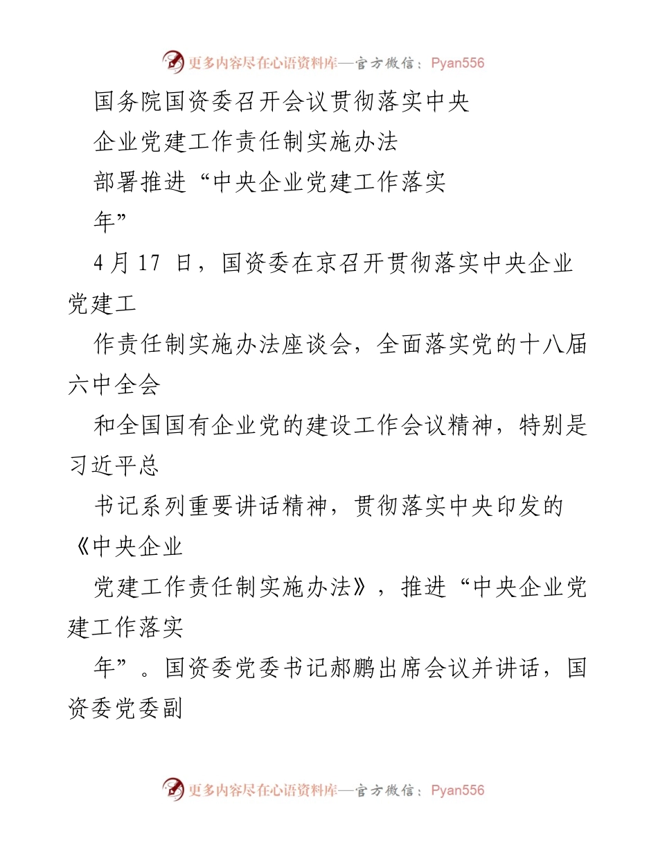 [发言] 会议 - 国资委会议部署中央企业党建工作落实年.docx_第1页