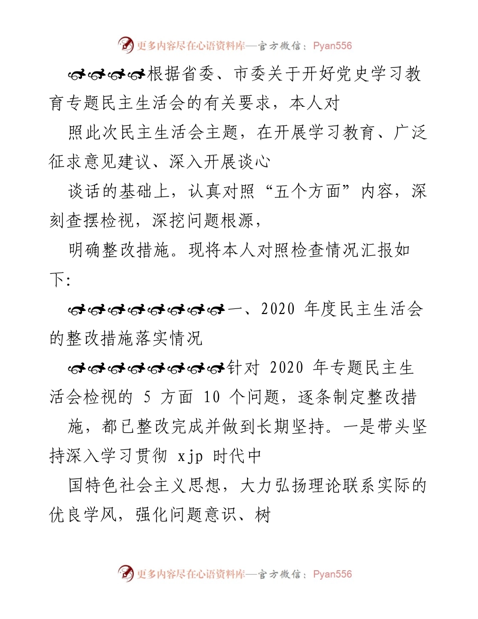 [发言] 党史学习教育专题民主生活会 - 深入查摆问题与整改措施汇报.docx_第1页