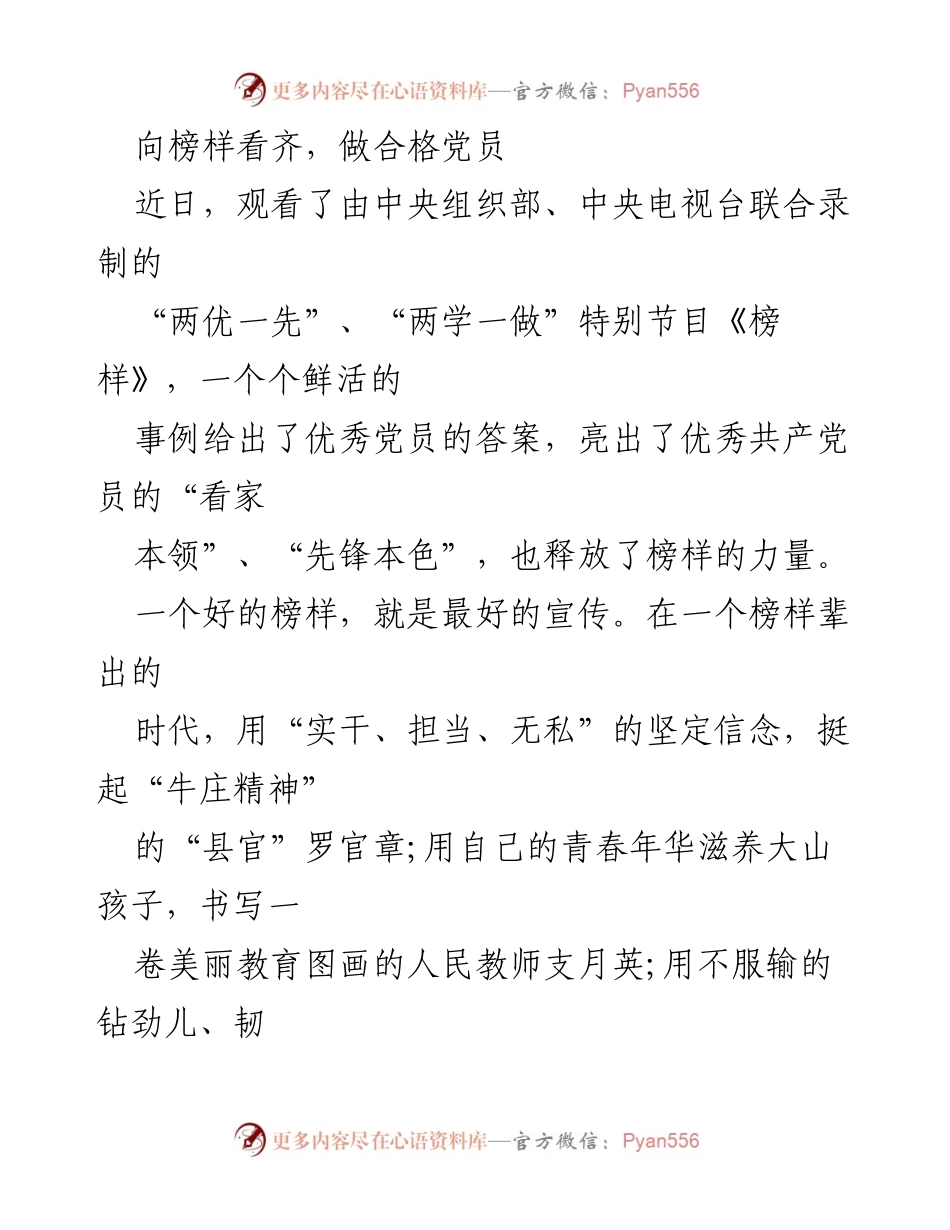 [发言] 党员教育活动 - 向榜样看齐，做合格党员_1.docx_第1页