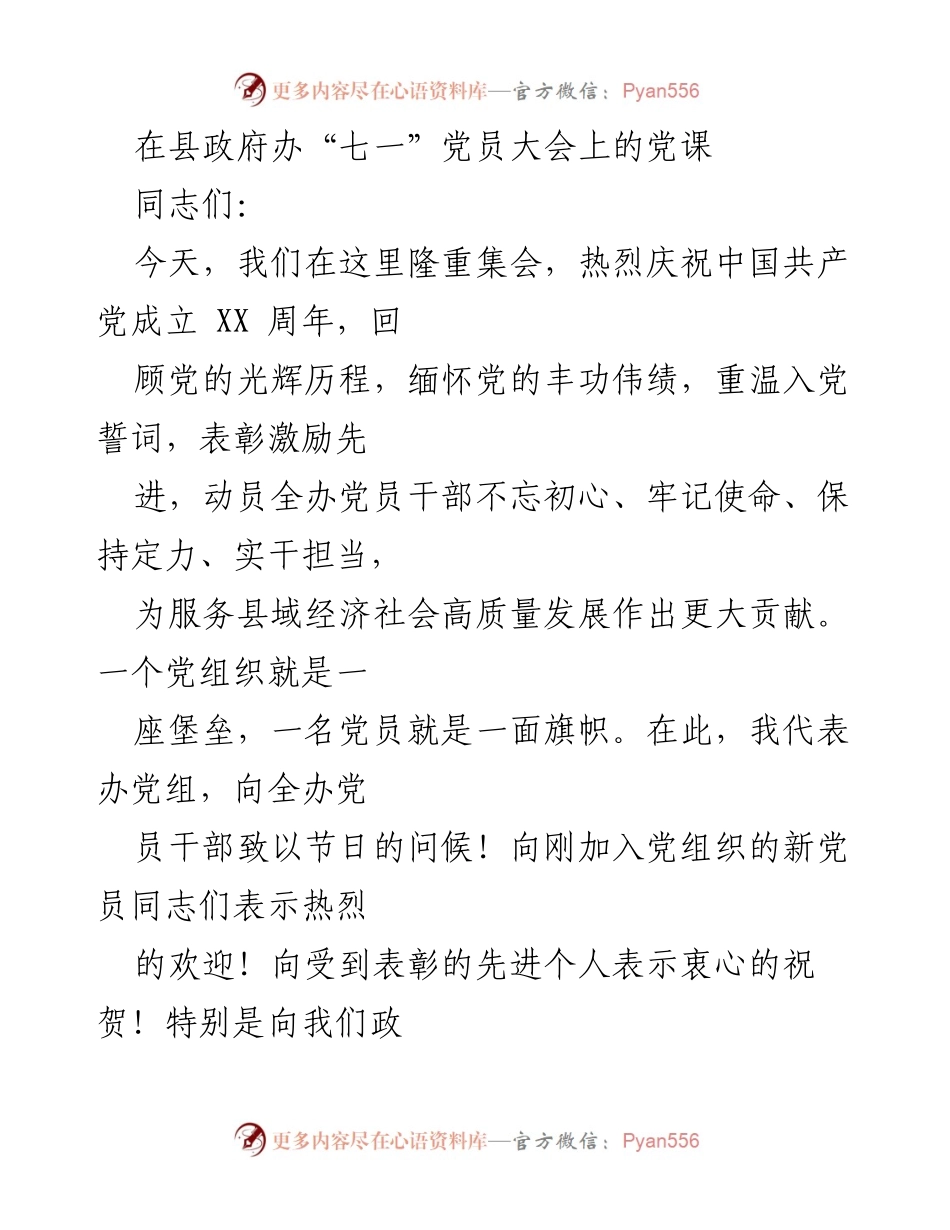 [发言] 党员大会 - 强化担当优服务，树立政府办良好形象.docx_第1页