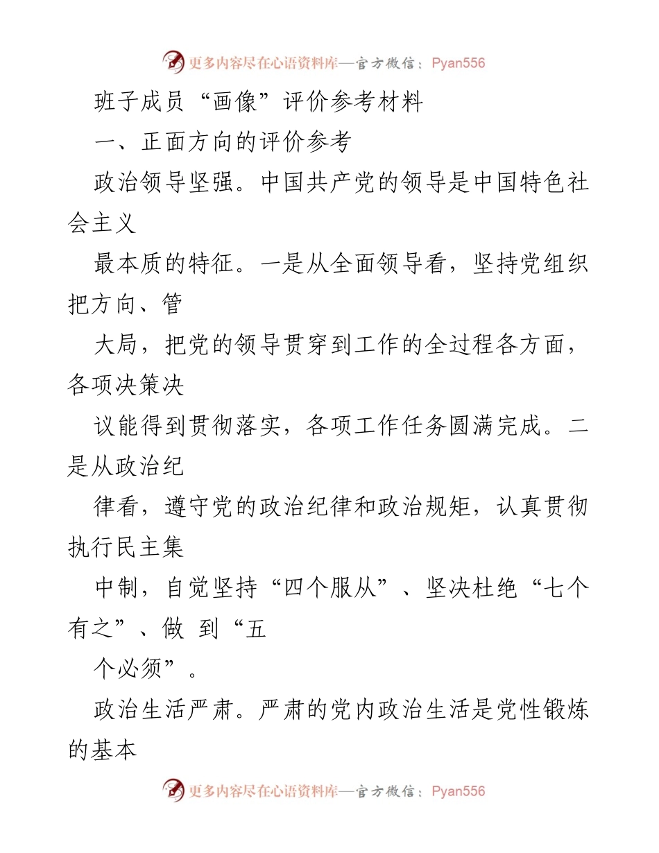 [发言] 党内政治生活会议 - 班子成员“画像”与政治生活的严肃性.docx_第1页
