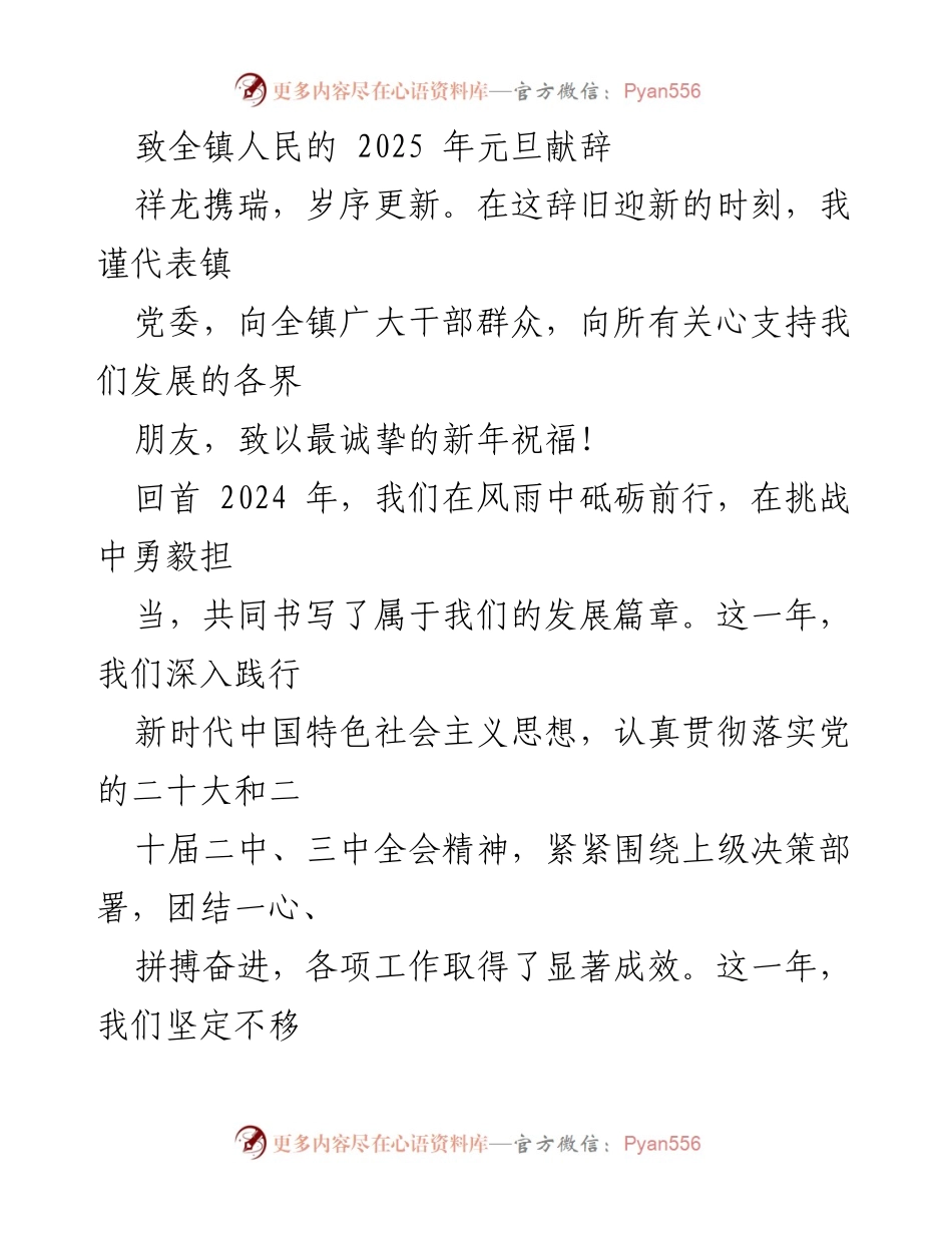 [发言] 元旦庆祝 - 2025年元旦献辞：回顾2024年的成就与展望未来.docx_第1页