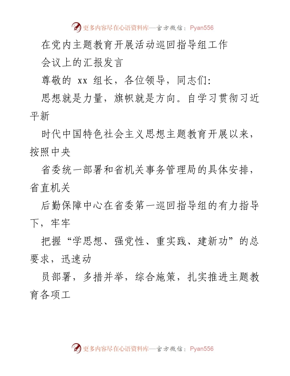 [发言] 党内主题教育活动会议 - 主题教育工作推进汇报.docx_第1页