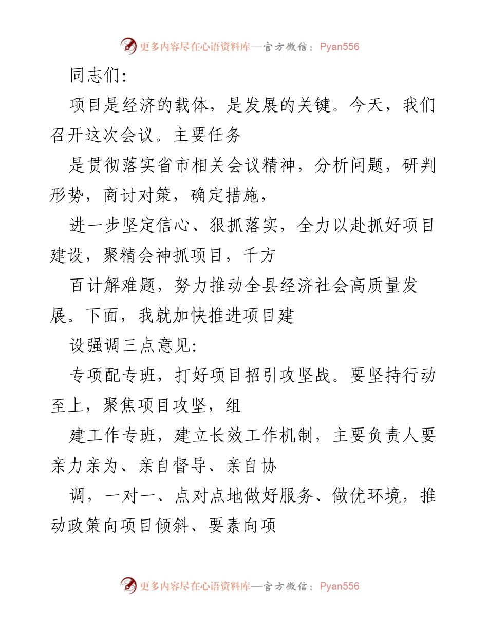 [发言] 会议 - 加快推进项目建设，助力经济高质量发展.docx_第1页