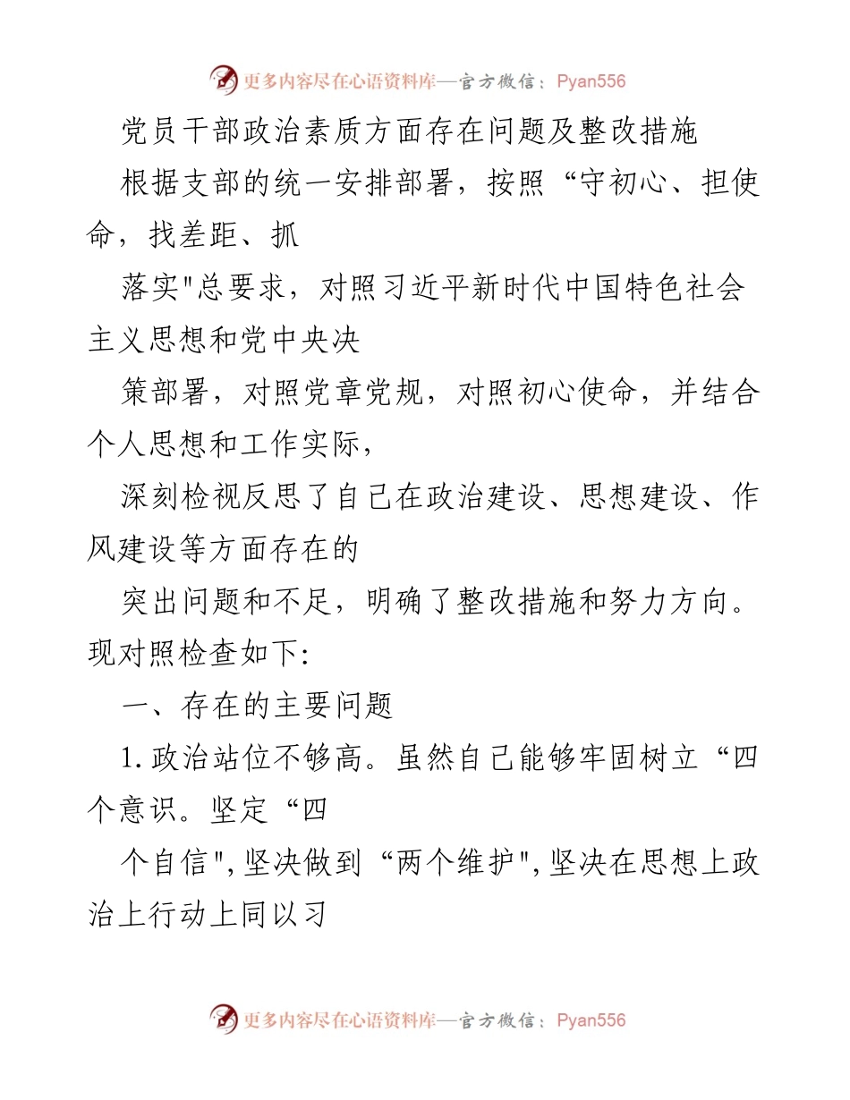[发言] 党员干部会议 - 党员干部政治素质问题及整改措施分析.docx_第1页