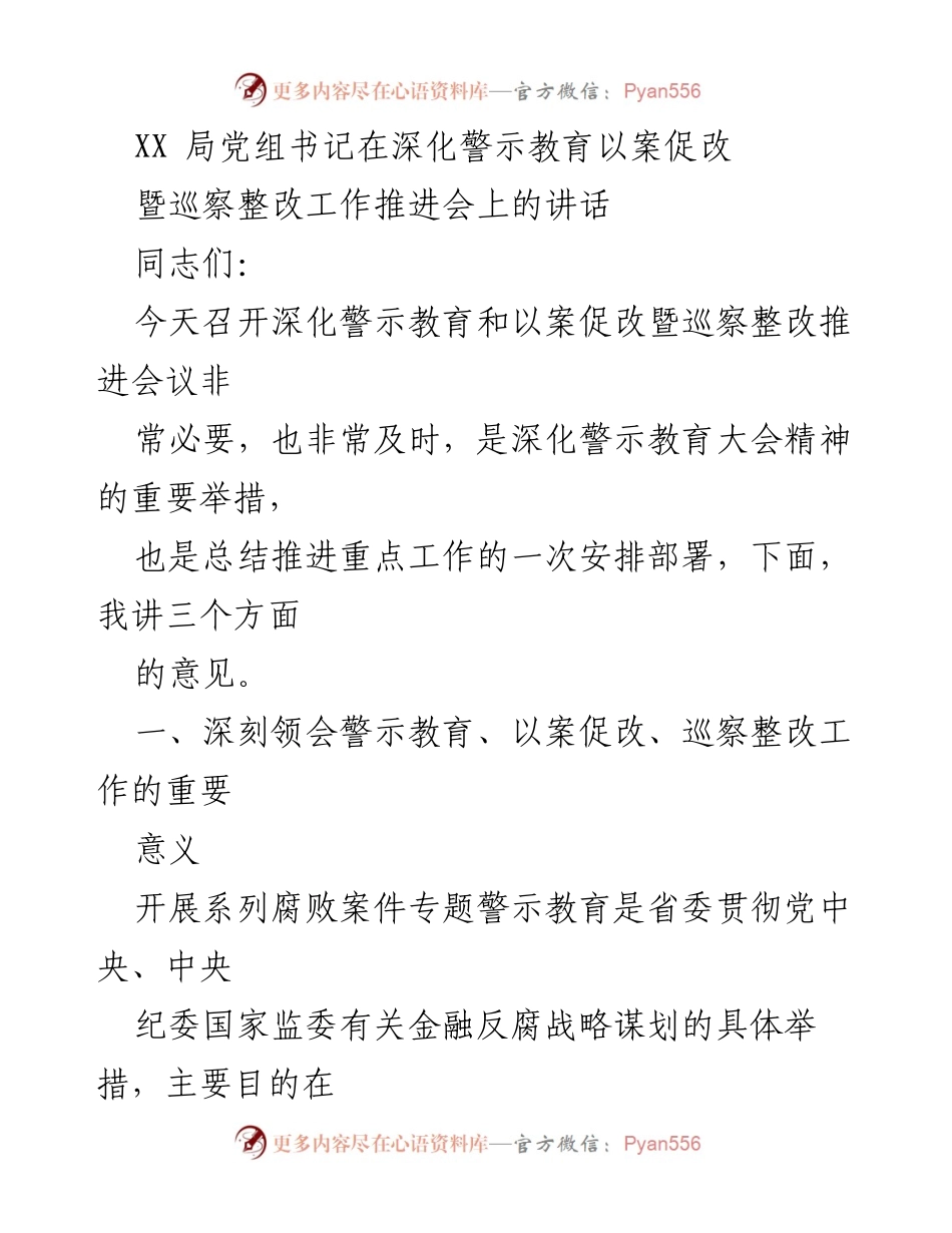 [发言] 会议 - 深化警示教育与巡察整改工作的重要性与实施策略.docx_第1页