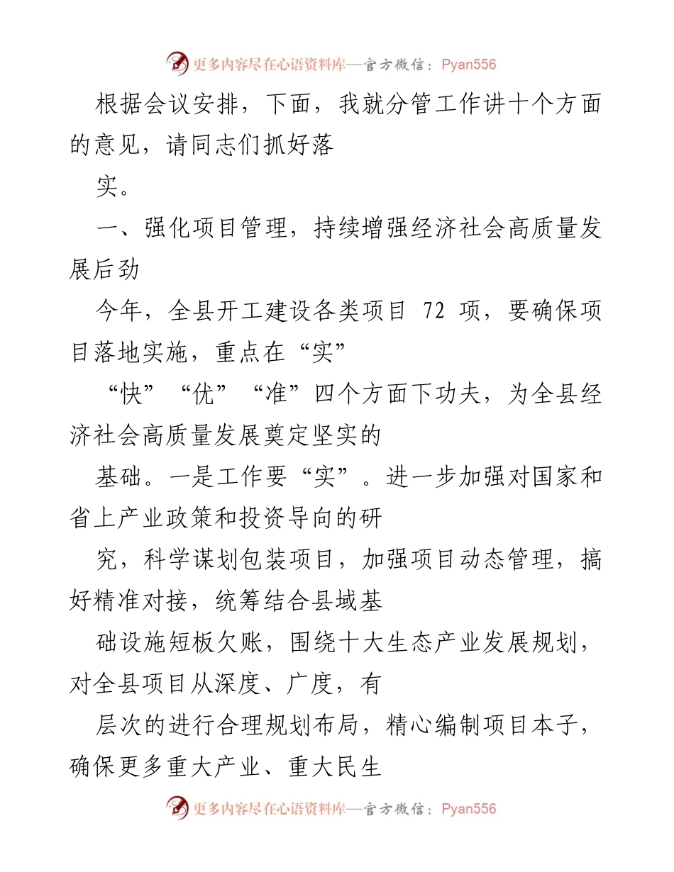 [发言] 会议 - 强化项目管理，推动经济社会高质量发展.docx_第1页