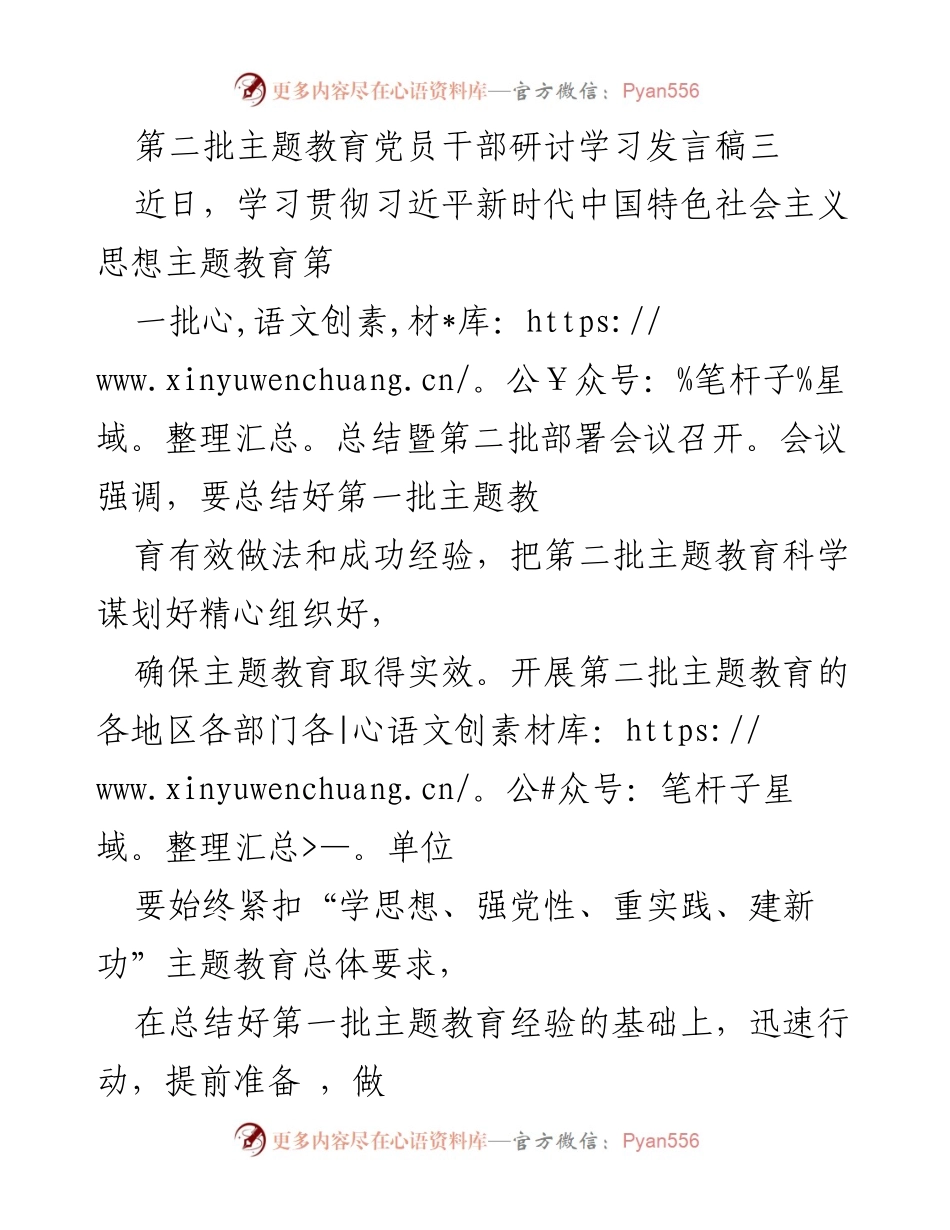 [发言] 会议 - 深入学习贯彻习近平新时代中国特色社会主义思想，推动第二批主题教育高效实施.docx_第1页