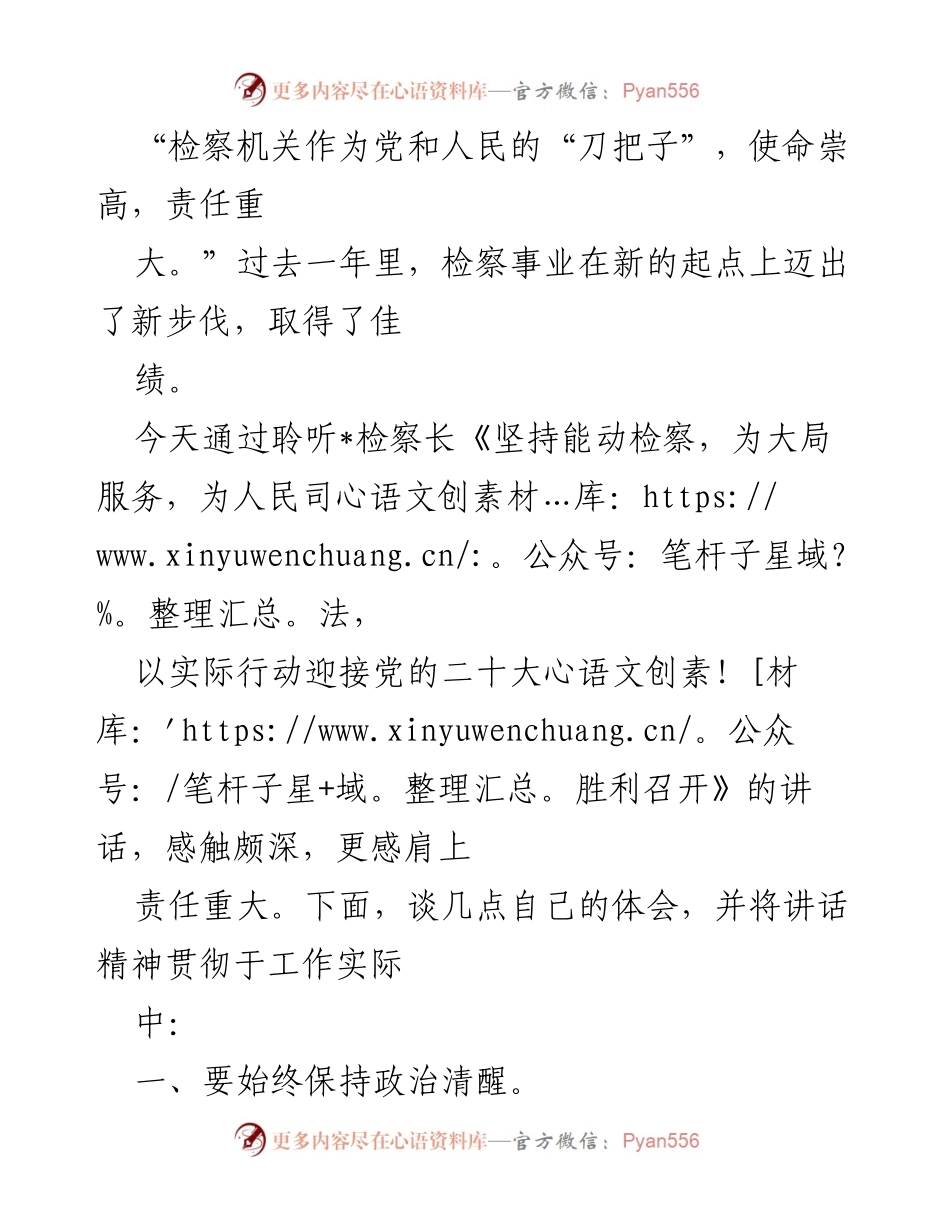 [发言] 会议 - 坚持能动检察，服务大局，践行司法为民.docx_第1页