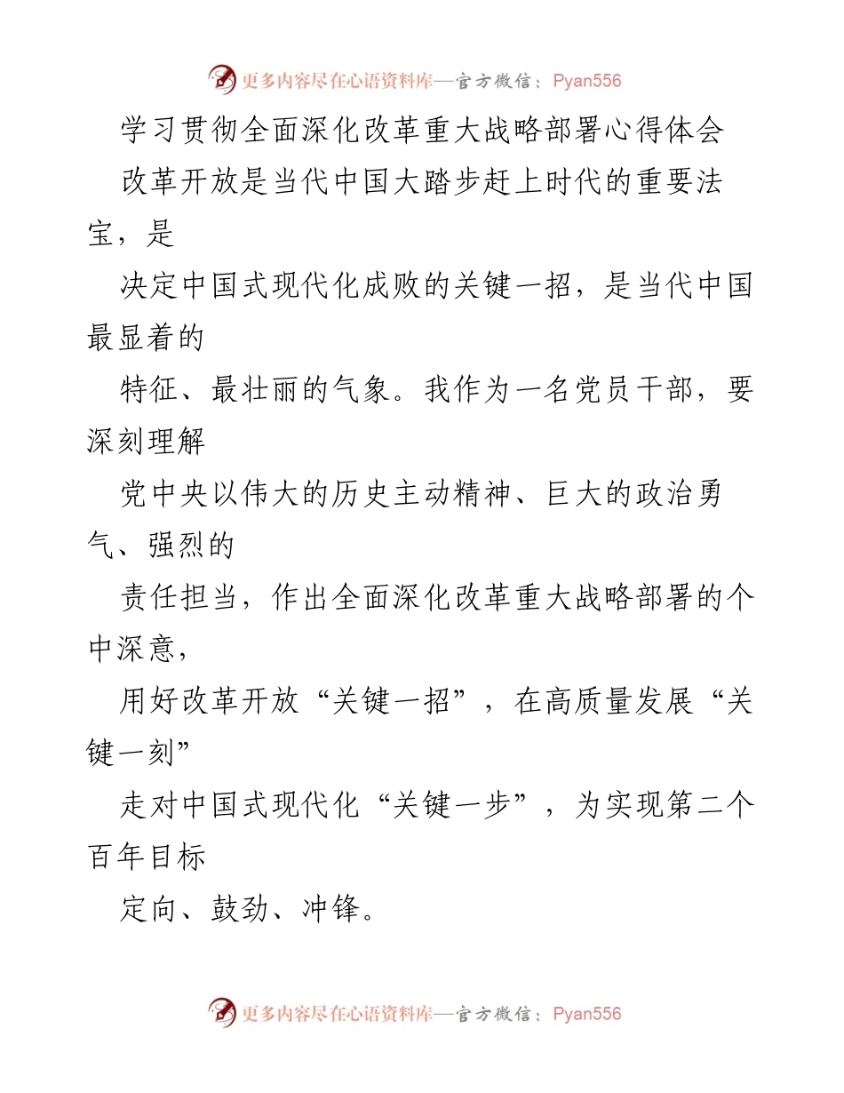 [发言] 党员干部学习会 - 深入理解全面深化改革的重要性与实践路径.docx_第1页