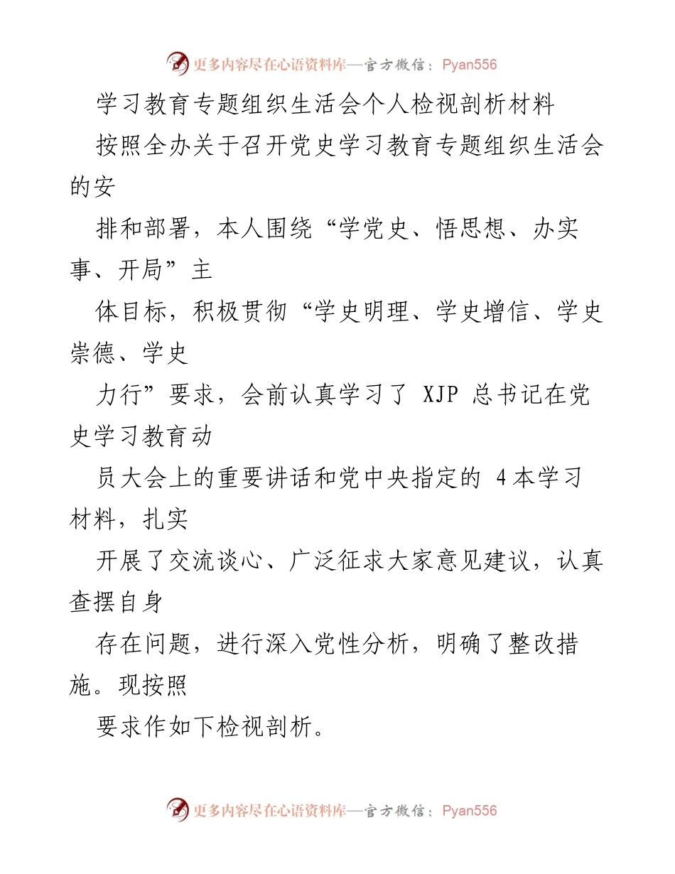 [发言] 党史学习教育专题组织生活会 - 个人检视剖析材料总结_1.docx_第1页
