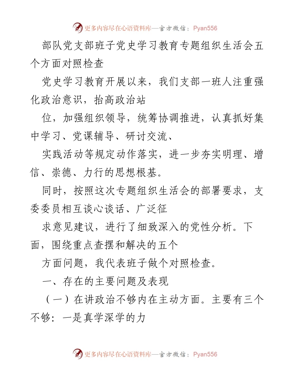 [发言] 党史学习教育专题组织生活会 - 党支部班子对照检查及整改措施.docx_第1页